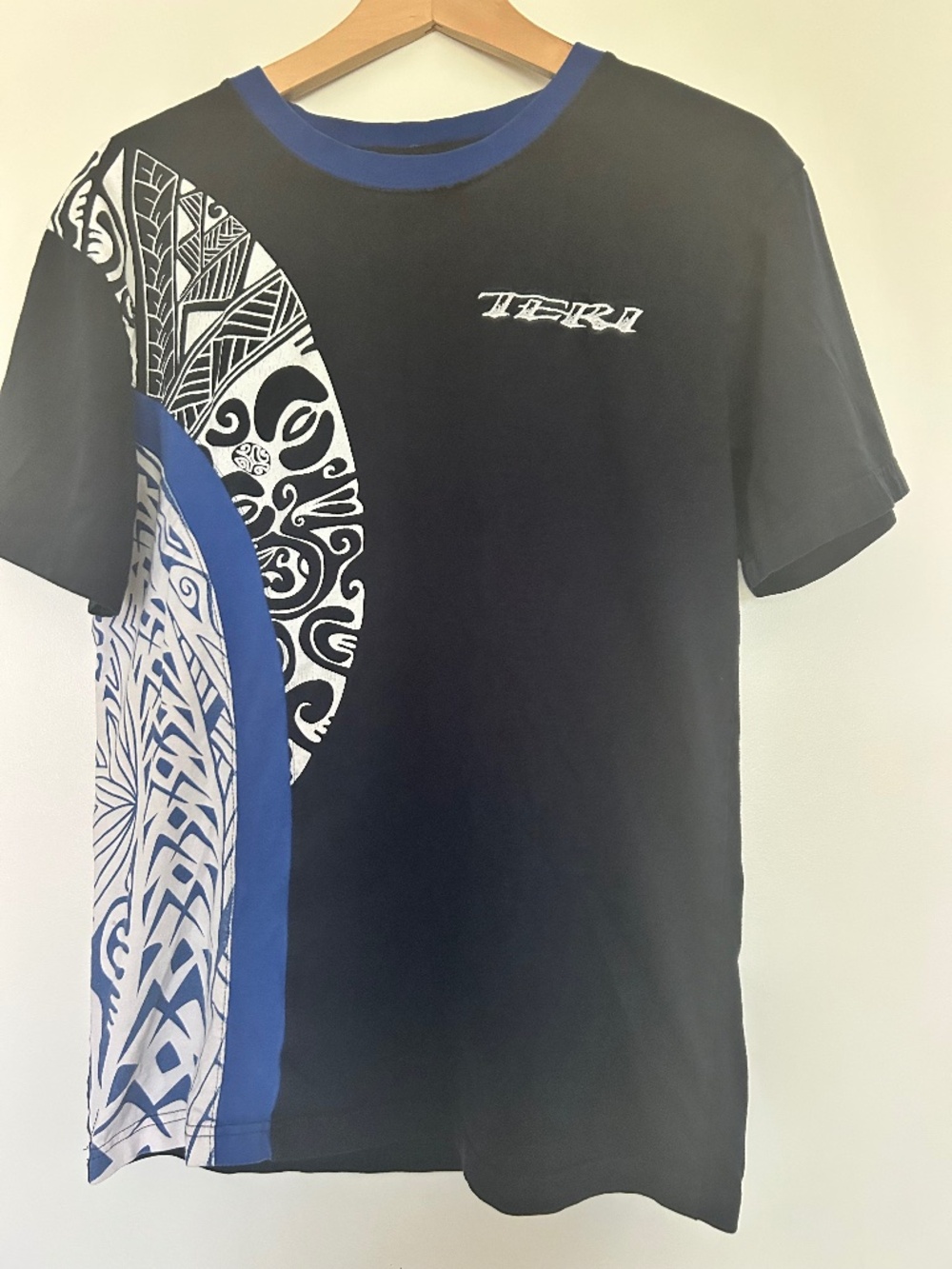 TEKA Men's 100% Cotton Polynesian Geometric Tribal Tattoo T-Shirt Black Blue S